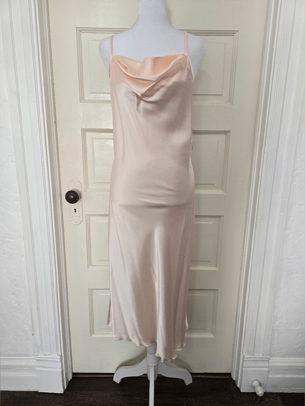 NEW Bebe Peach Satin Cowl Midi Dress